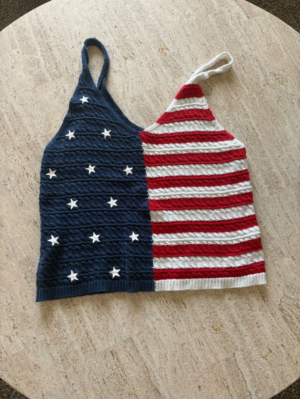 American Flag Knit Halter Top - Red, White & Navy Large